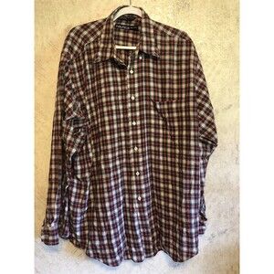 Nautica Button Up Shirt 2XL XXL Red Plaid Long Sleeve Pocket Sailing Logo Mens
